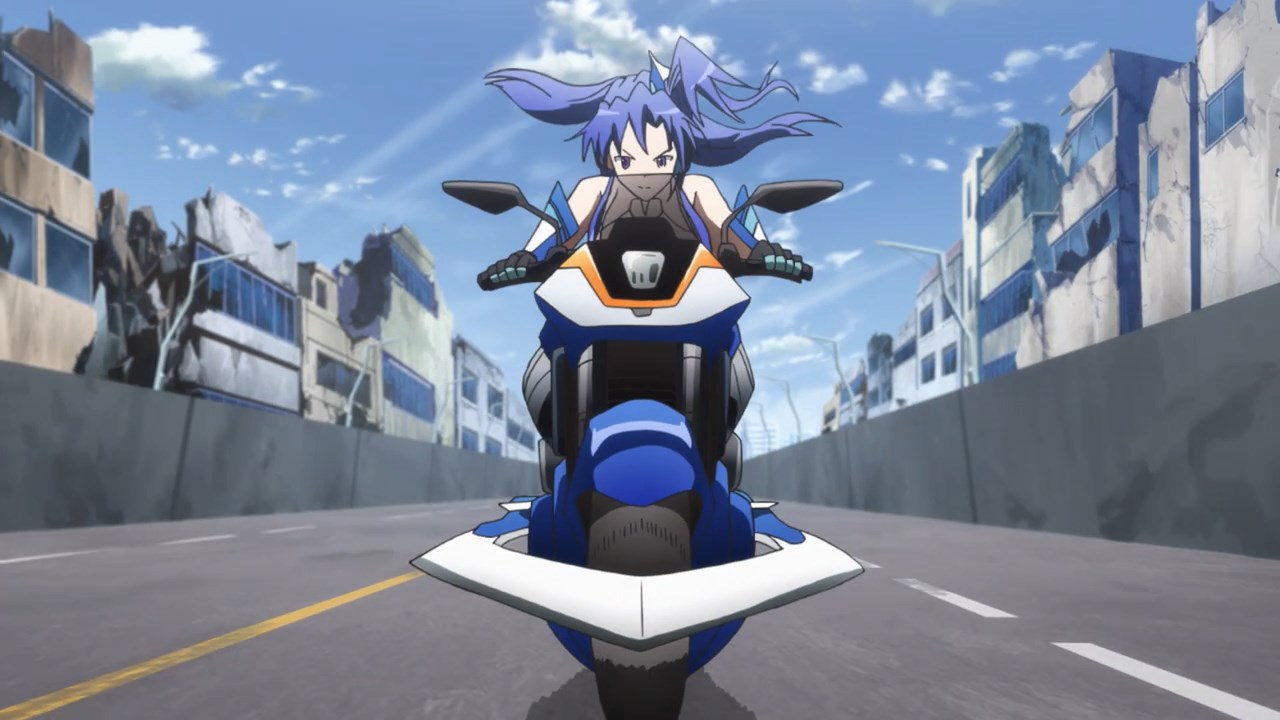 Tsubasa charges in on her motorcycle